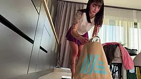 Super short school uniform skirt makes the hottest cheerleader from college even more hotter in the kitchen and cameras are everywhere