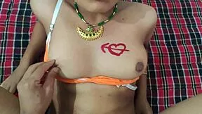 Indian maid services house owner during work