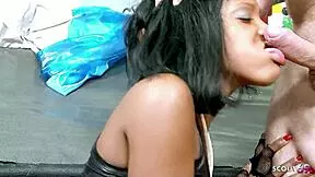 old guy pounds petite ebony in leggings with rough interracial sex