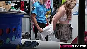 guard fingers her tight pussy then fucks her over the desk for sneakers - liftersex