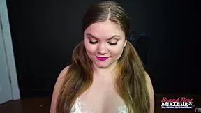 petite brunette gives passionate blowjob and swallows