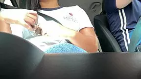 pov brazilian student flashes big clit in car