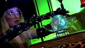 blonde slut in witch costume takes old cock