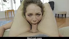Horny stepsis wants to suck stepbros fat cock
