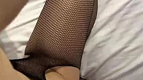 Good sex in stockings ends with cum on back