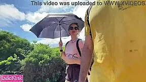 Daring kinky girlfriend flashing and fucking on public beach