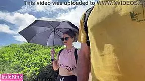 Daring kinky girlfriend flashing and fucking on public beach