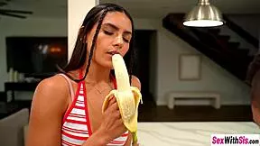 Bratty stepsister sucks big dick instead of banana