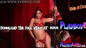 Nude Latina teen pole dancer shows flexible body