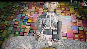 Petite goth shocks her pussy with electro toys in latex harness