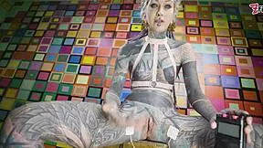 Petite goth shocks her pussy with electro toys in latex harness