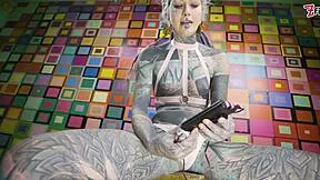 Petite goth shocks her pussy with electro toys in latex harness