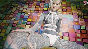 Petite goth shocks her pussy with electro toys in latex harness