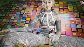 Petite goth shocks her pussy with electro toys in latex harness