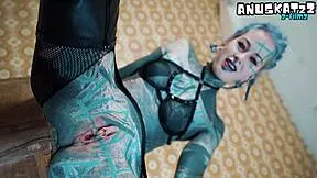 heavy tattoos extreme anal stretch on huge black dildo