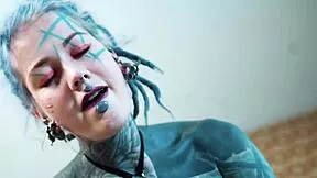 heavy tattoos extreme anal stretch on huge black dildo