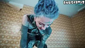 heavy tattoos extreme anal stretch on huge black dildo