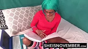 ebony step daughter sucks dick while doing homework