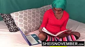 ebony step daughter sucks dick while doing homework