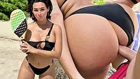 Naive busty milf loses beach bet and pays with raw public sex