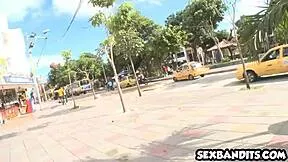 Freaky Latina teen with braces sucks dick hard