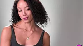 Petite curly black milf masturbates after interview