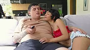 Petite latina does sneaky couch fuck with real passion