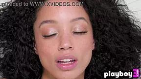 Petite curly black milf masturbates after interview