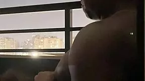 I feel thrilled sucking my roommate on the hotel balcony passionately
