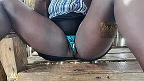 young married woman flashes pussy at beach