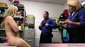 cute teen 18+ shoplifter versus a male and a female security guard what could go wrong
