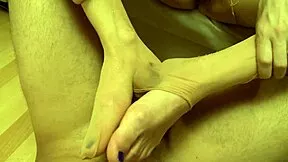 descriptive title case naughty teen pees in nylons and pleasures hard cock with feet