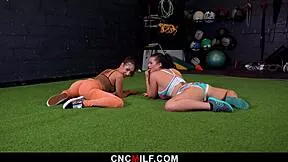 Two slutty gym bitches get fucked hard in private session
