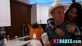 Tiny japanese cowgirl rides hard on xs babes
