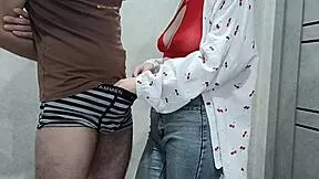 stepmom in lingerie jerks off stepsons cock in bed