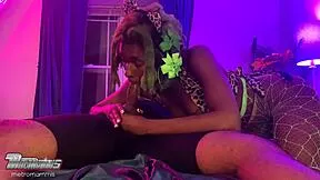 Petite ebony furry wants to swallow cum with her two tongues