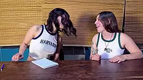 two college classmates study then fight over cock