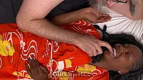 Does his big white cock go deep into her black pussy for POV cumshot
