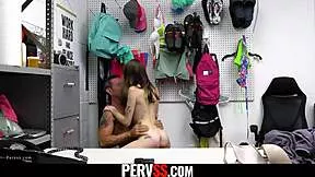 Officer rusty catches gamer girl breezy shoplifting and fucks her over his office table