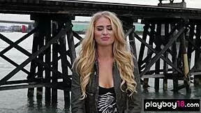 Glamorous teen 18+ blondie maya rae slips out of her lingerie and posing naked