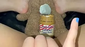 american creamy peanut butter in my virgin teen 18 year old pink pussy