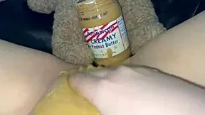 american creamy peanut butter in my virgin teen 18 year old pink pussy