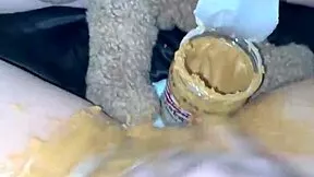 american creamy peanut butter in my virgin teen 18 year old pink pussy
