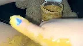 american creamy peanut butter in my virgin teen 18 year old pink pussy