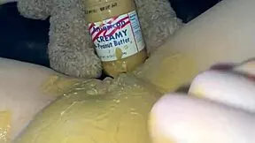 american creamy peanut butter in my virgin teen 18 year old pink pussy