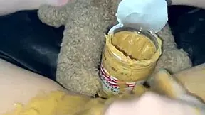 american creamy peanut butter in my virgin teen 18 year old pink pussy