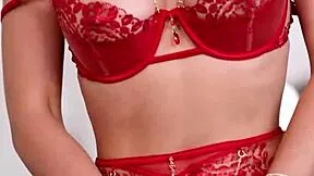 Sexy lady kenzie love dressed in red lingerie gets her wet shaved pussy pounded