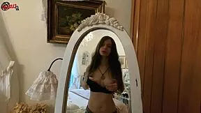 Brunette masturbates in mirror until she cums dollscult