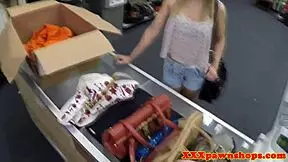 Young pawnshop clerk gets doggystyle sex