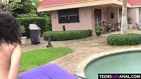 Big tittied teen takes it anally